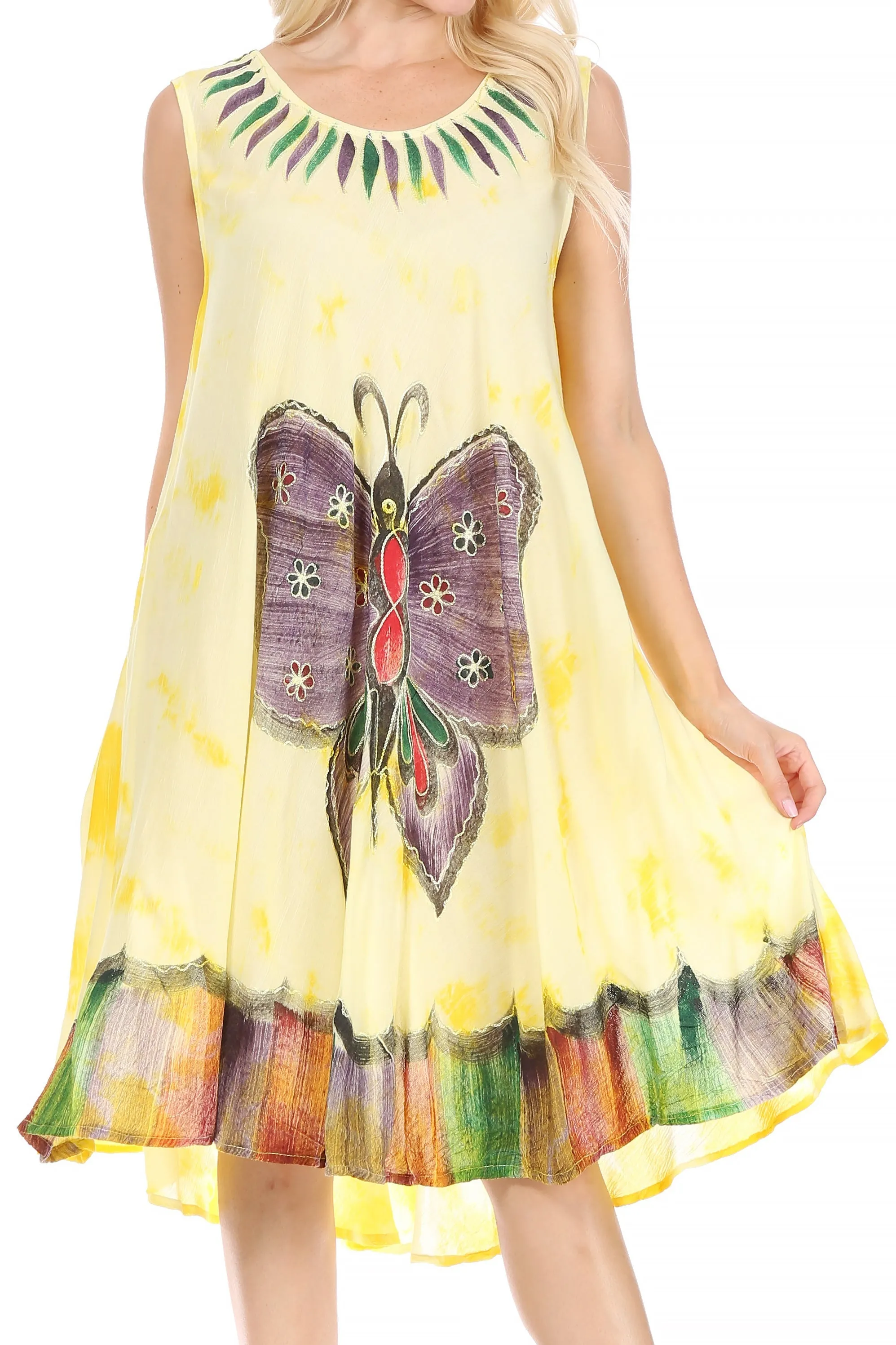 Sakkas Butterfly Tie Dye Tank Sheath Caftan Mid Length Dress