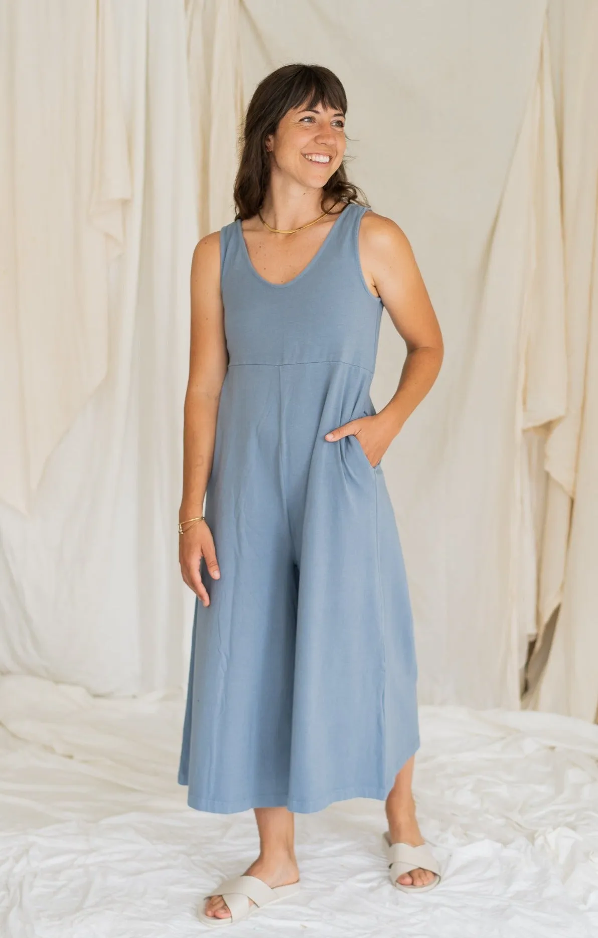 SAMPLE SALE | Lakeside Wide Leg Jumpsuit - Dusty Blue