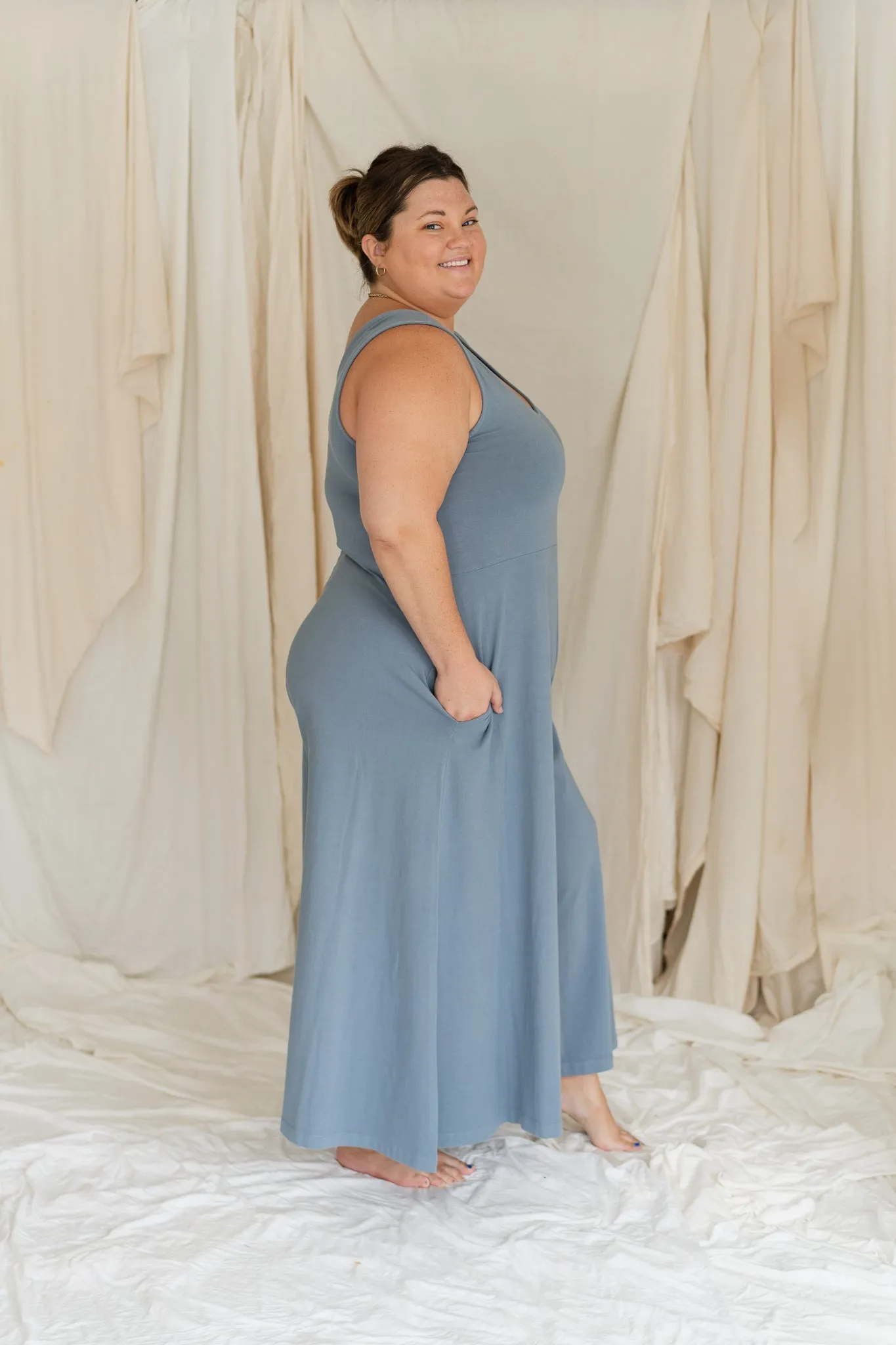 SAMPLE SALE | Lakeside Wide Leg Jumpsuit - Dusty Blue