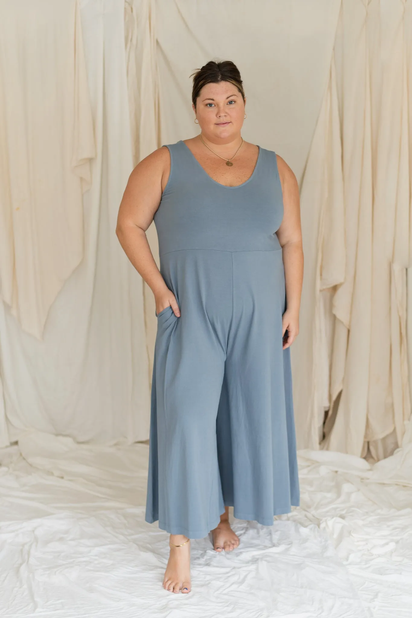 SAMPLE SALE | Lakeside Wide Leg Jumpsuit - Dusty Blue