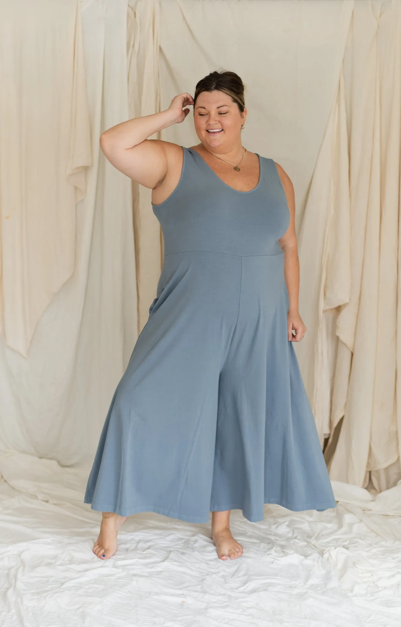 SAMPLE SALE | Lakeside Wide Leg Jumpsuit - Dusty Blue