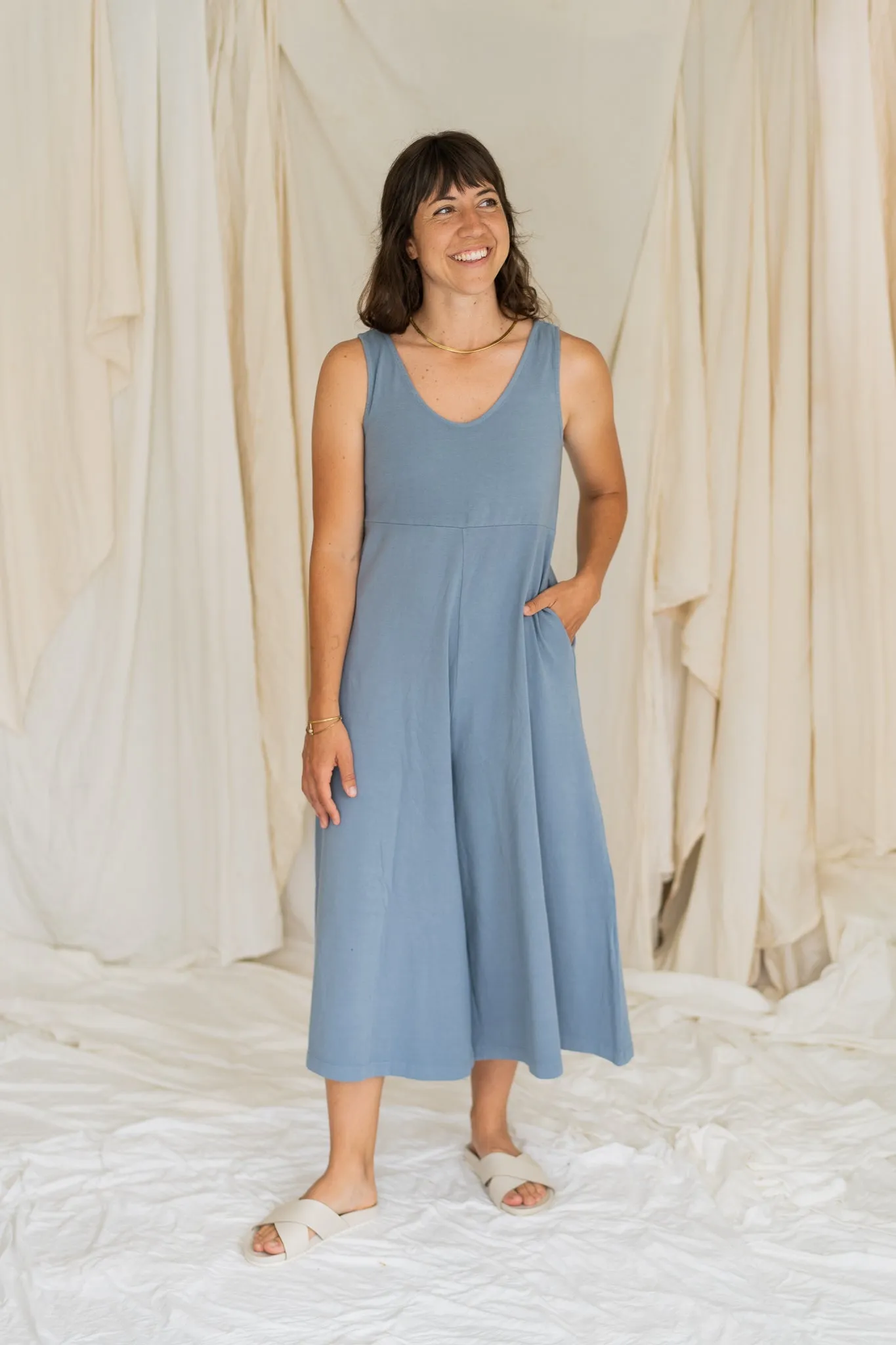 SAMPLE SALE | Lakeside Wide Leg Jumpsuit - Dusty Blue