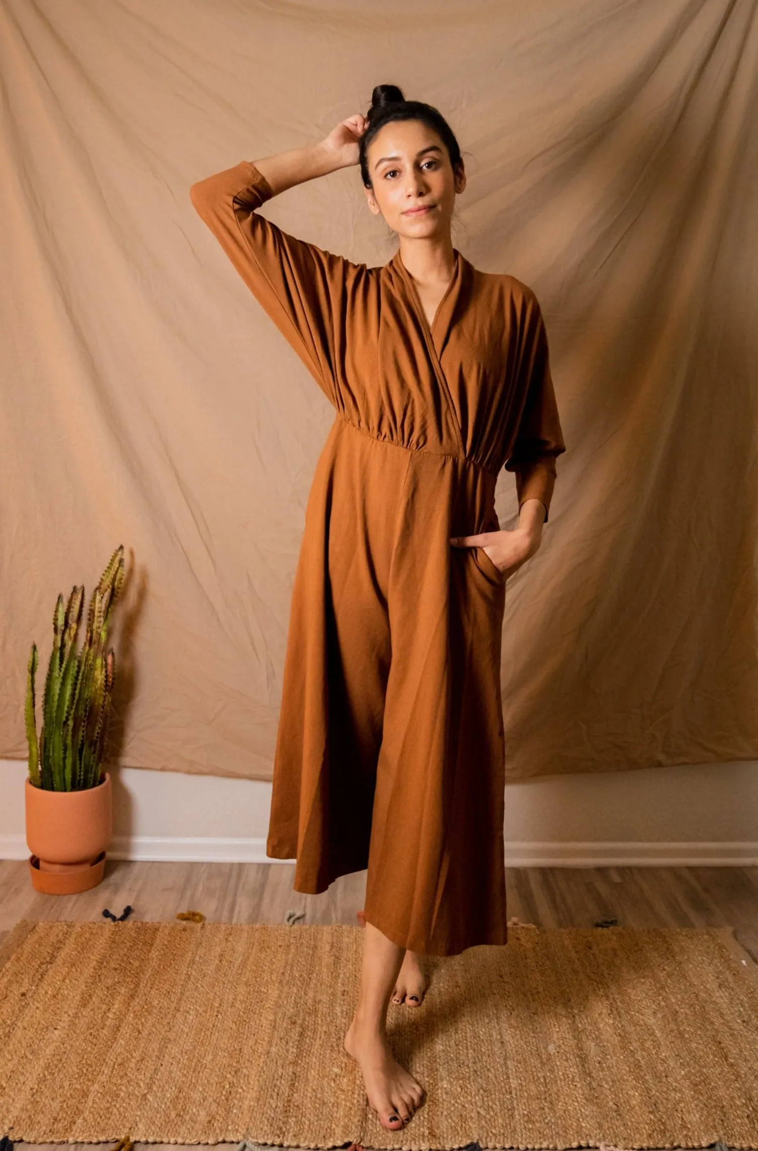 SAMPLE SALE | Sedona Dolman Sleeve Jumpsuit - Saddle Brown