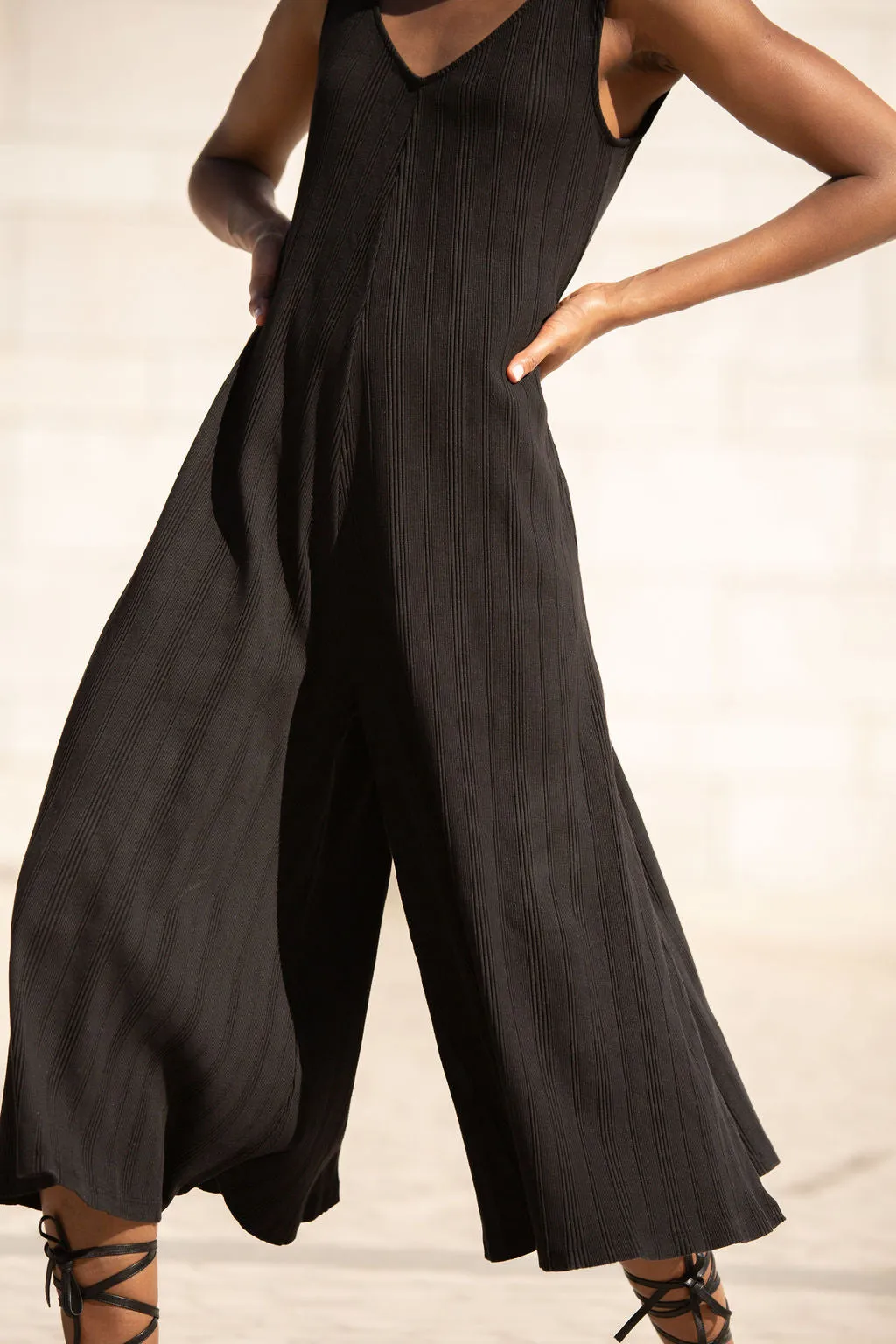 SAMPLE SALE | Willow Wide Rib Jumpsuit - True Black