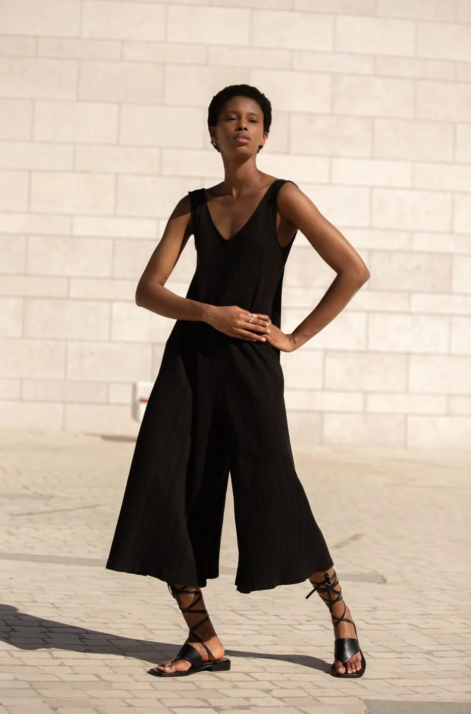 SAMPLE SALE | Willow Wide Rib Jumpsuit - True Black