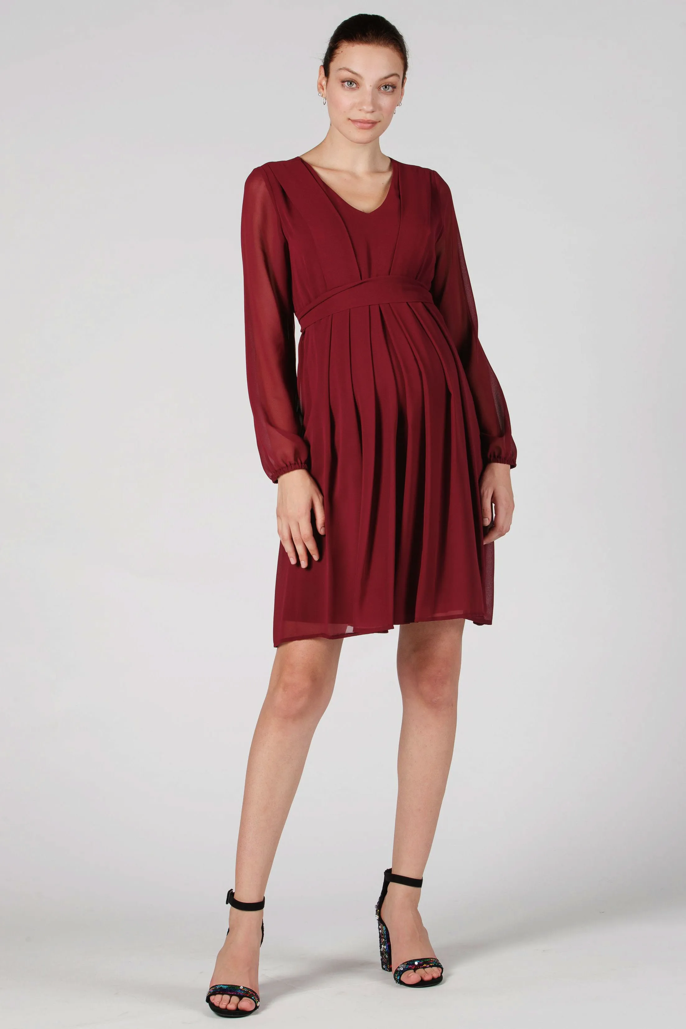 SARA Maternity & Nursing Dress in Claret Chiffon