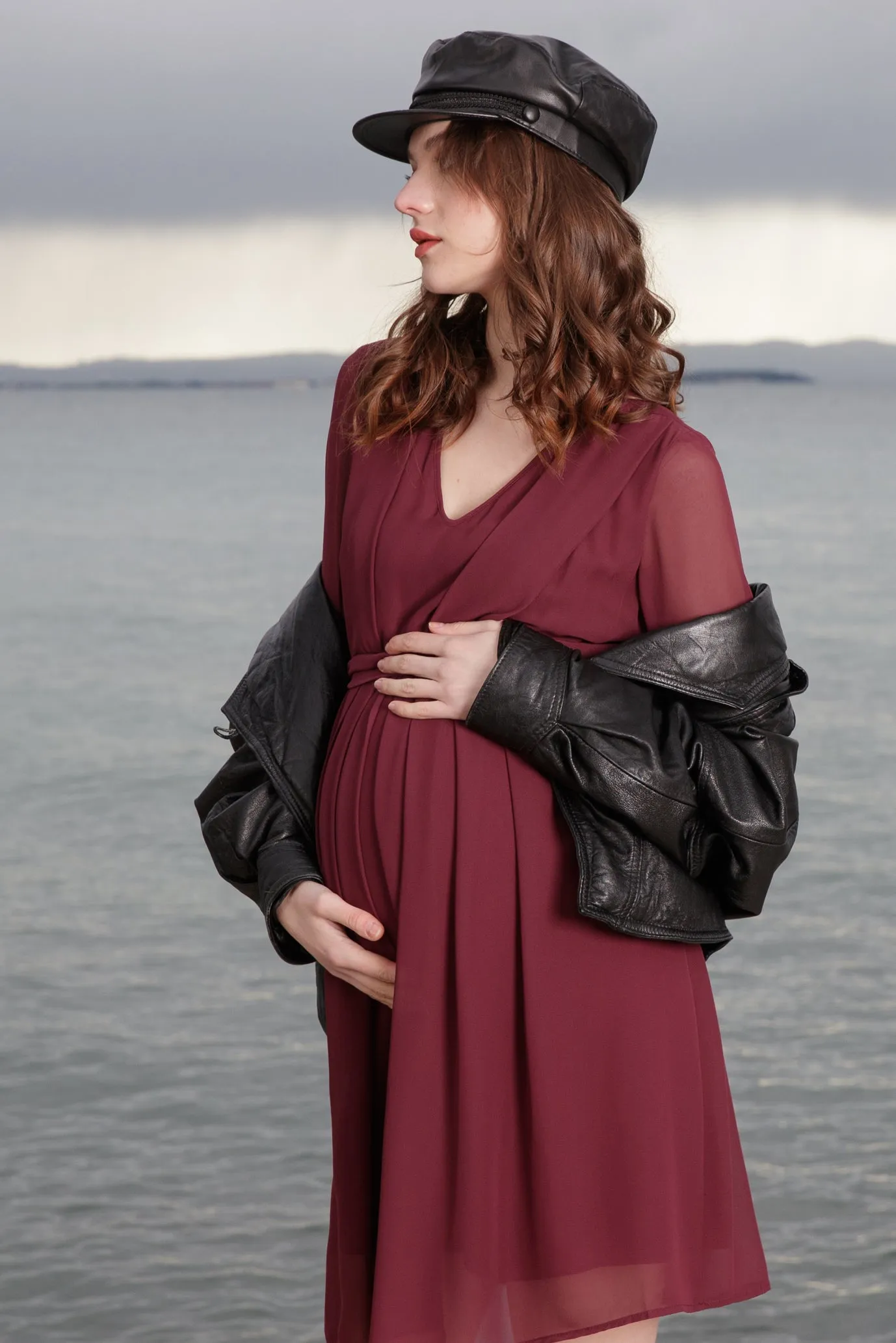 SARA Maternity & Nursing Dress in Claret Chiffon