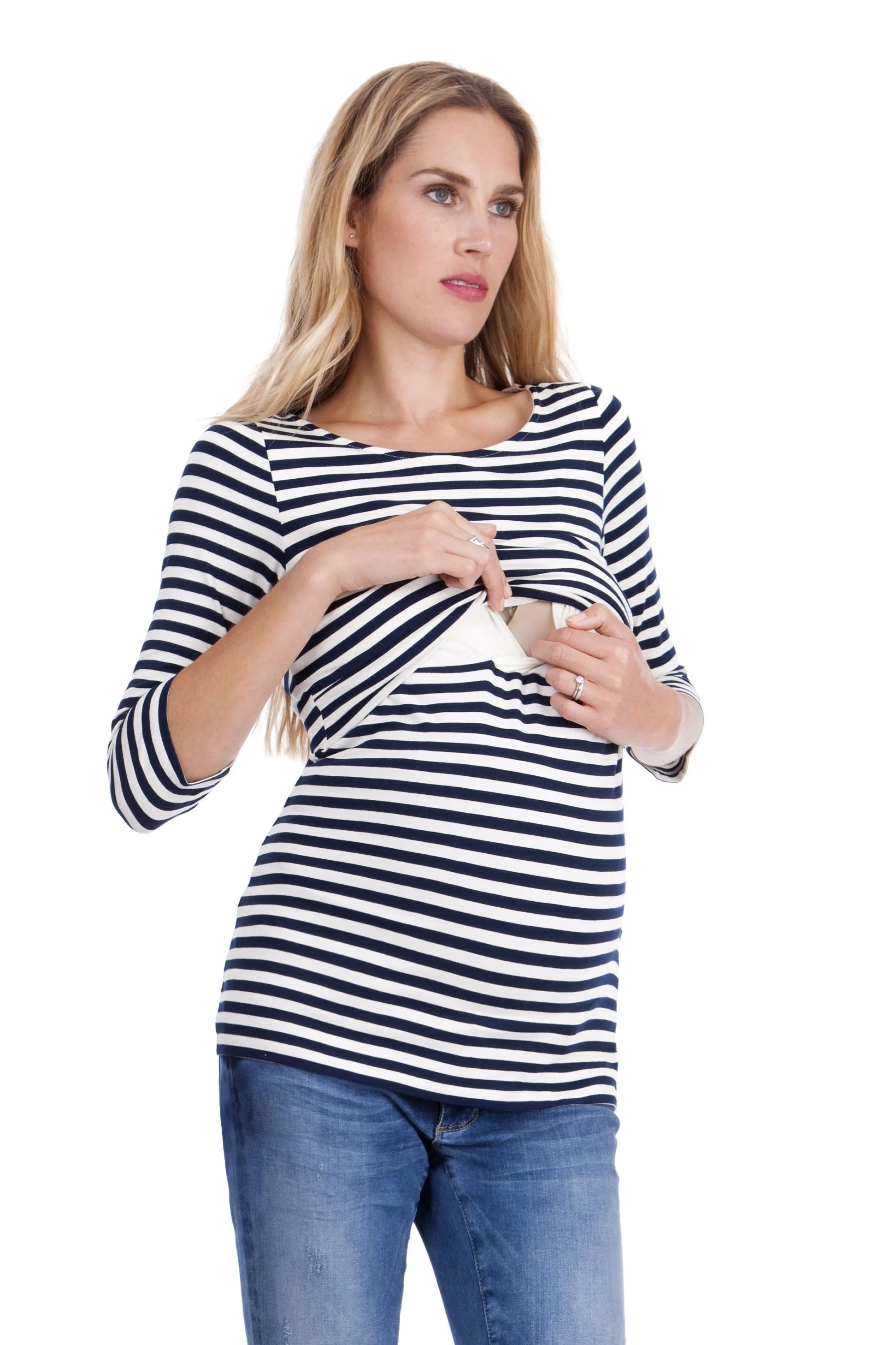 Seraphine Laina ¾ Sleeve Striped Maternity & Nursing Top