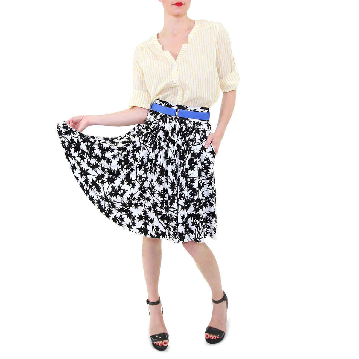 Shirred Pocket Skirt in Black Maple Print