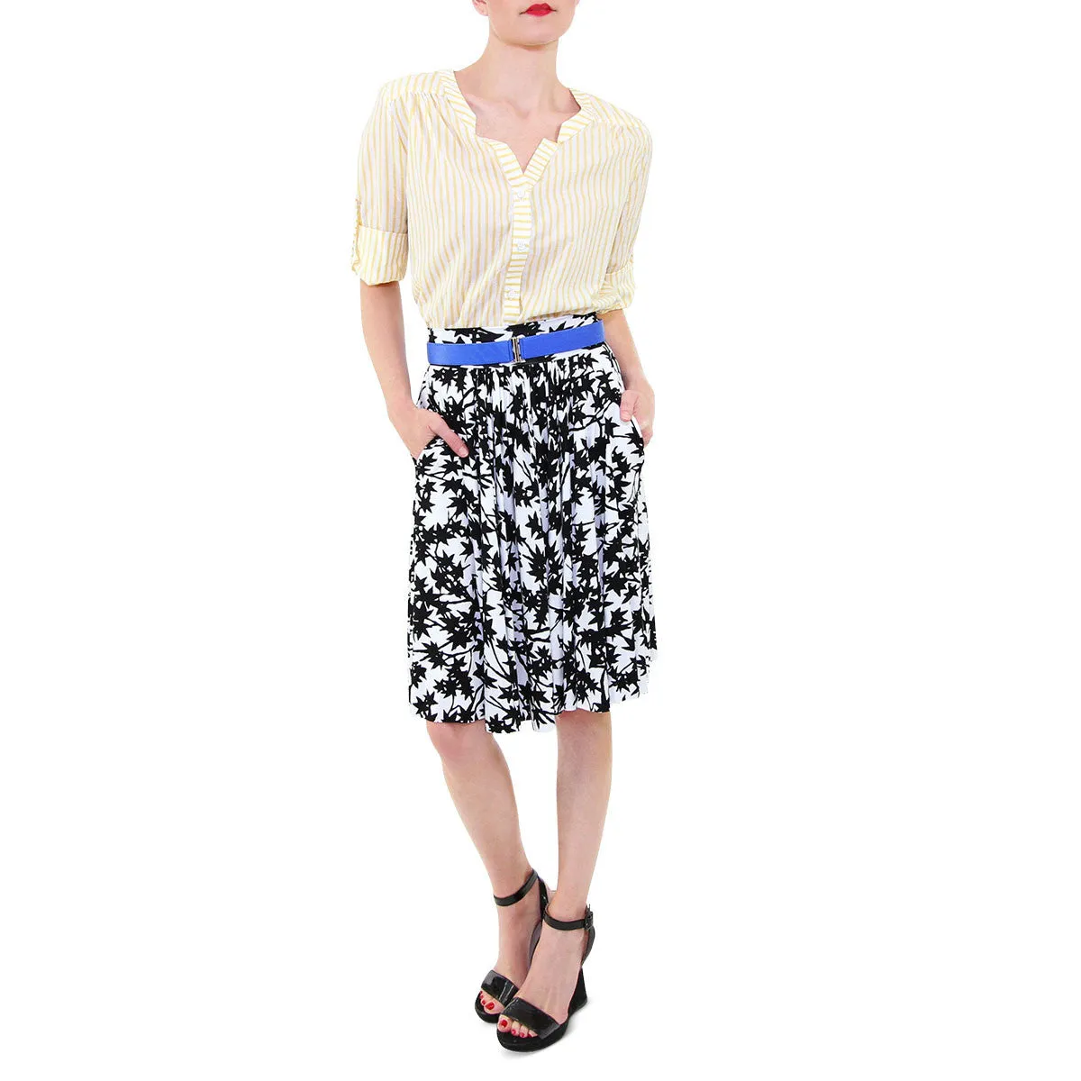 Shirred Pocket Skirt in Black Maple Print