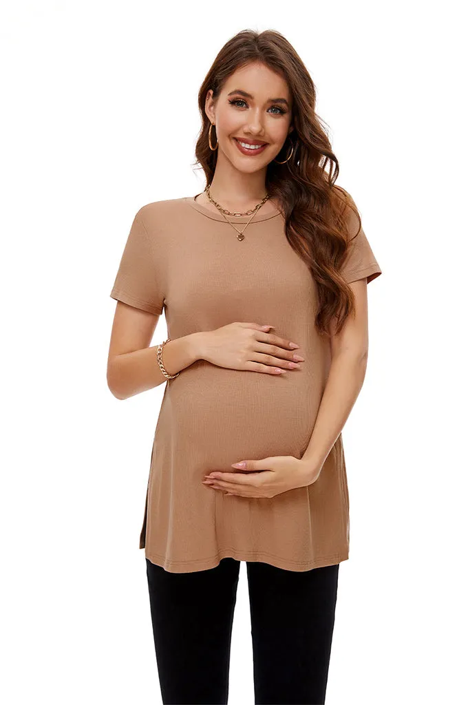 Smallshow Split Hem Ribbed Maternity Top