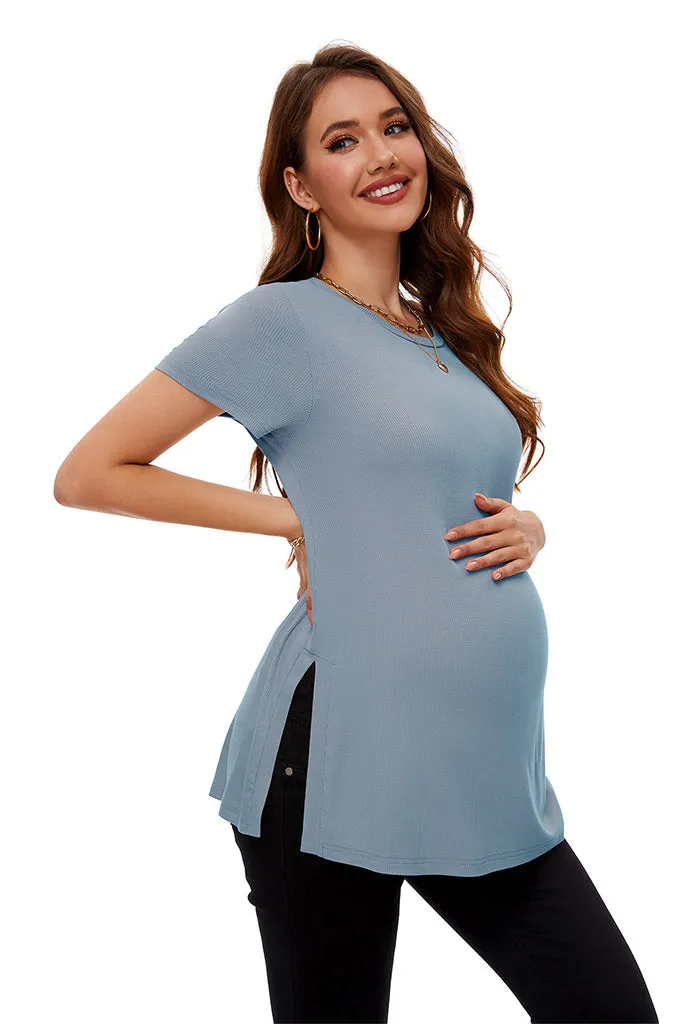 Smallshow Split Hem Ribbed Maternity Top