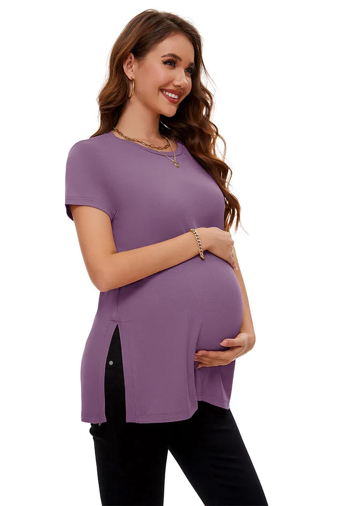 Smallshow Split Hem Ribbed Maternity Top