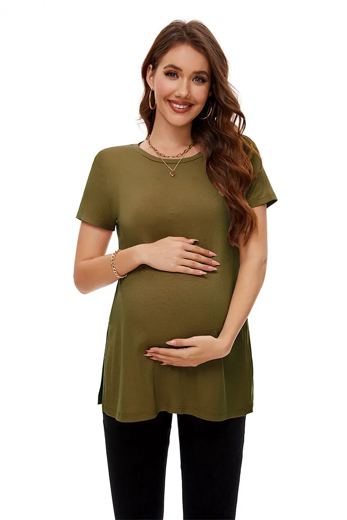 Smallshow Split Hem Ribbed Maternity Top