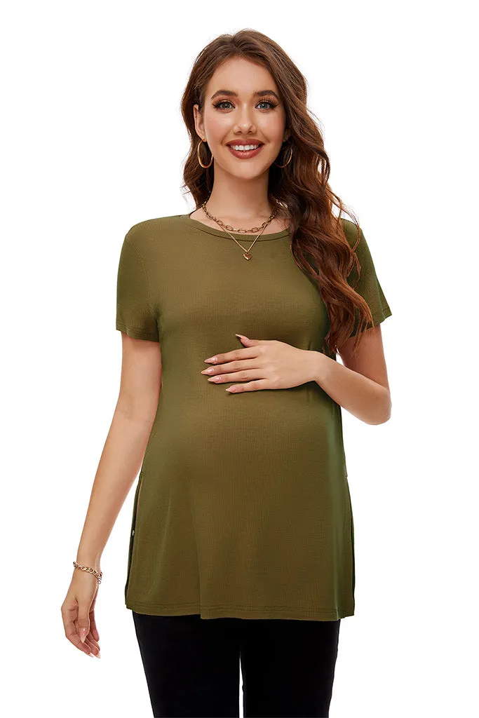 Smallshow Split Hem Ribbed Maternity Top