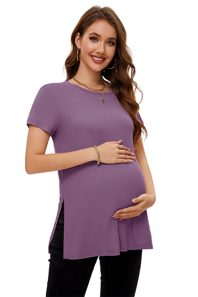 Smallshow Split Hem Ribbed Maternity Top