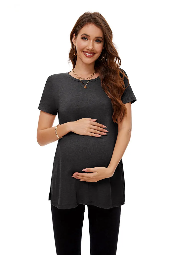 Smallshow Split Hem Ribbed Maternity Top