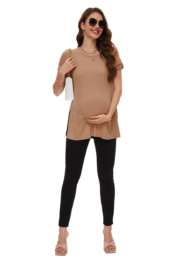 Smallshow Split Hem Ribbed Maternity Top