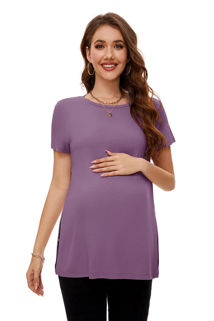 Smallshow Split Hem Ribbed Maternity Top