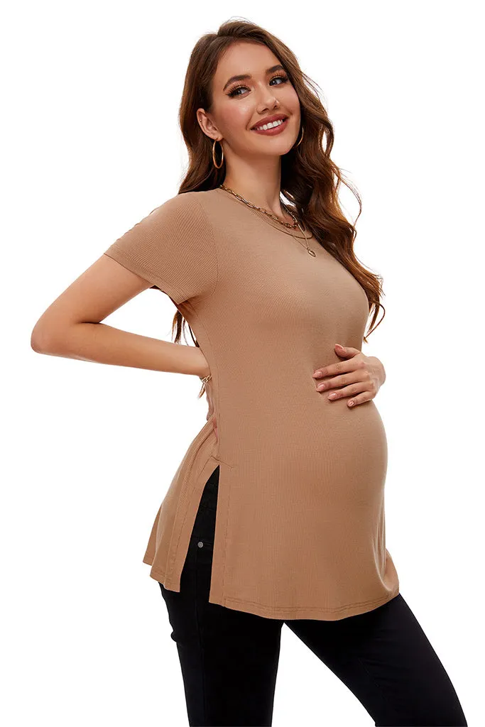 Smallshow Split Hem Ribbed Maternity Top