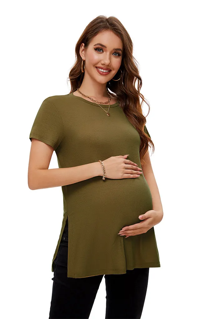 Smallshow Split Hem Ribbed Maternity Top