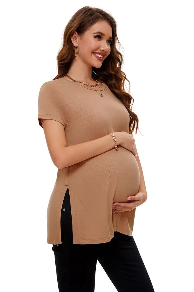 Smallshow Split Hem Ribbed Maternity Top