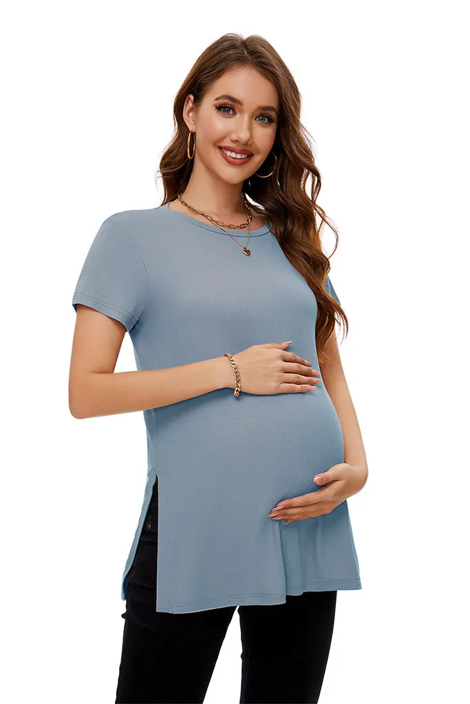 Smallshow Split Hem Ribbed Maternity Top