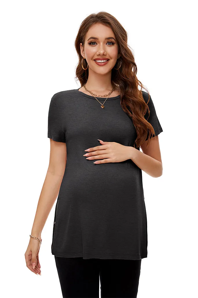 Smallshow Split Hem Ribbed Maternity Top