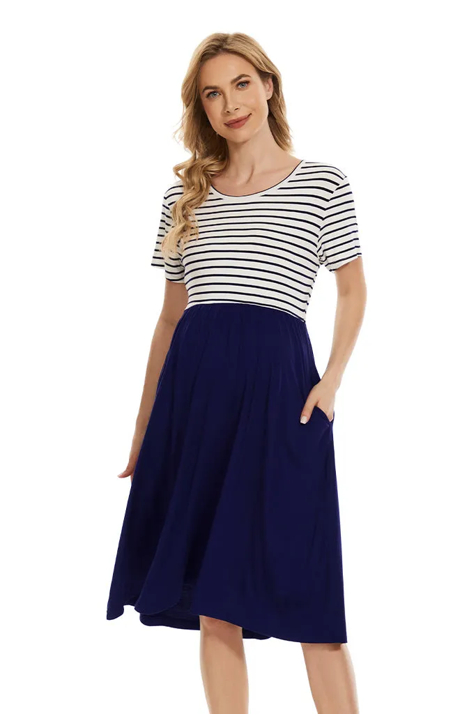 Smallshow Striped Maternity Midi Dress