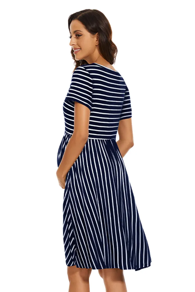 Smallshow Striped Maternity Midi Dress