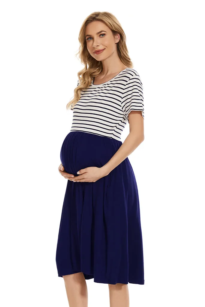 Smallshow Striped Maternity Midi Dress