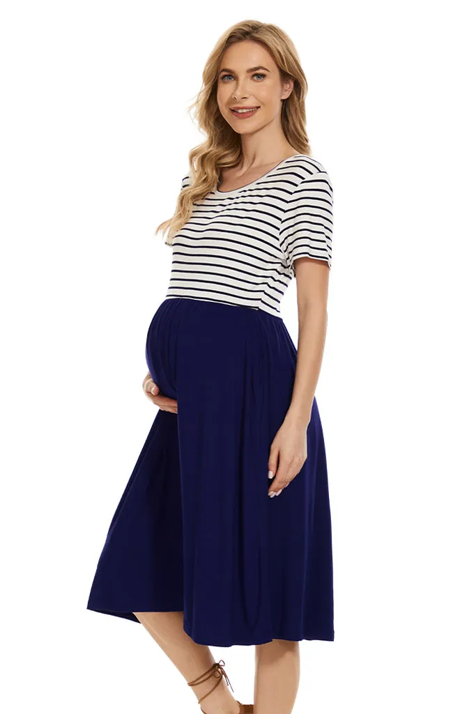 Smallshow Striped Maternity Midi Dress