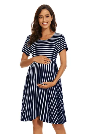 Smallshow Striped Maternity Midi Dress