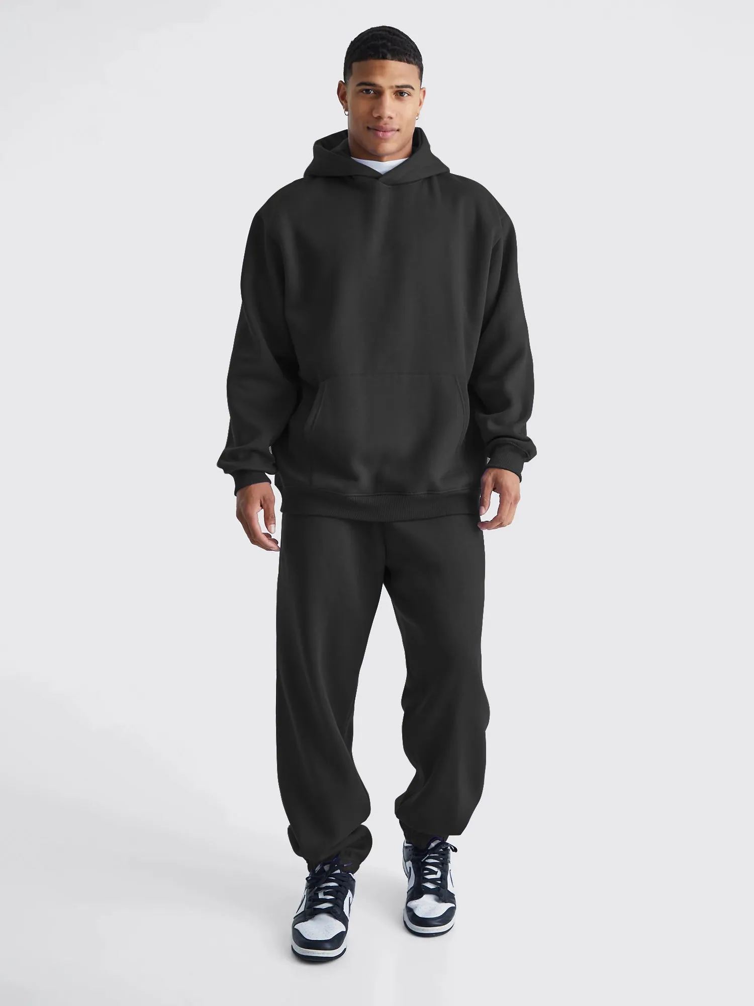 Solid Black Sweatshirt and Jogger Cozy Cut Co-Ords