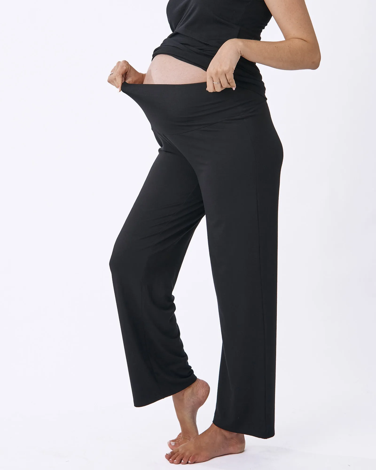 Straight Cut Maternity Bamboo Pants in Black