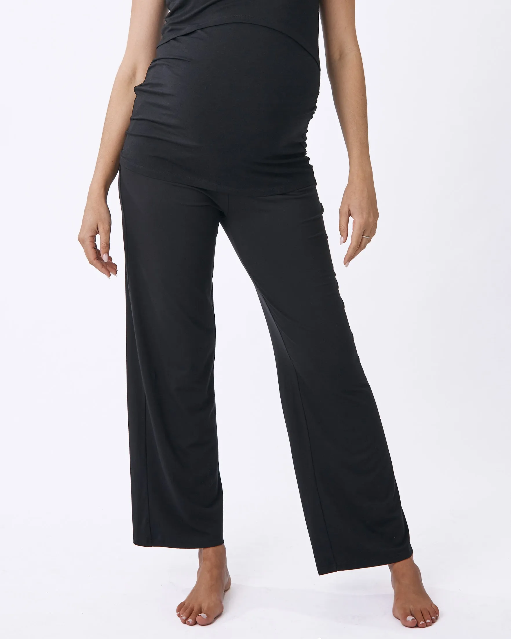 Straight Cut Maternity Bamboo Pants in Black