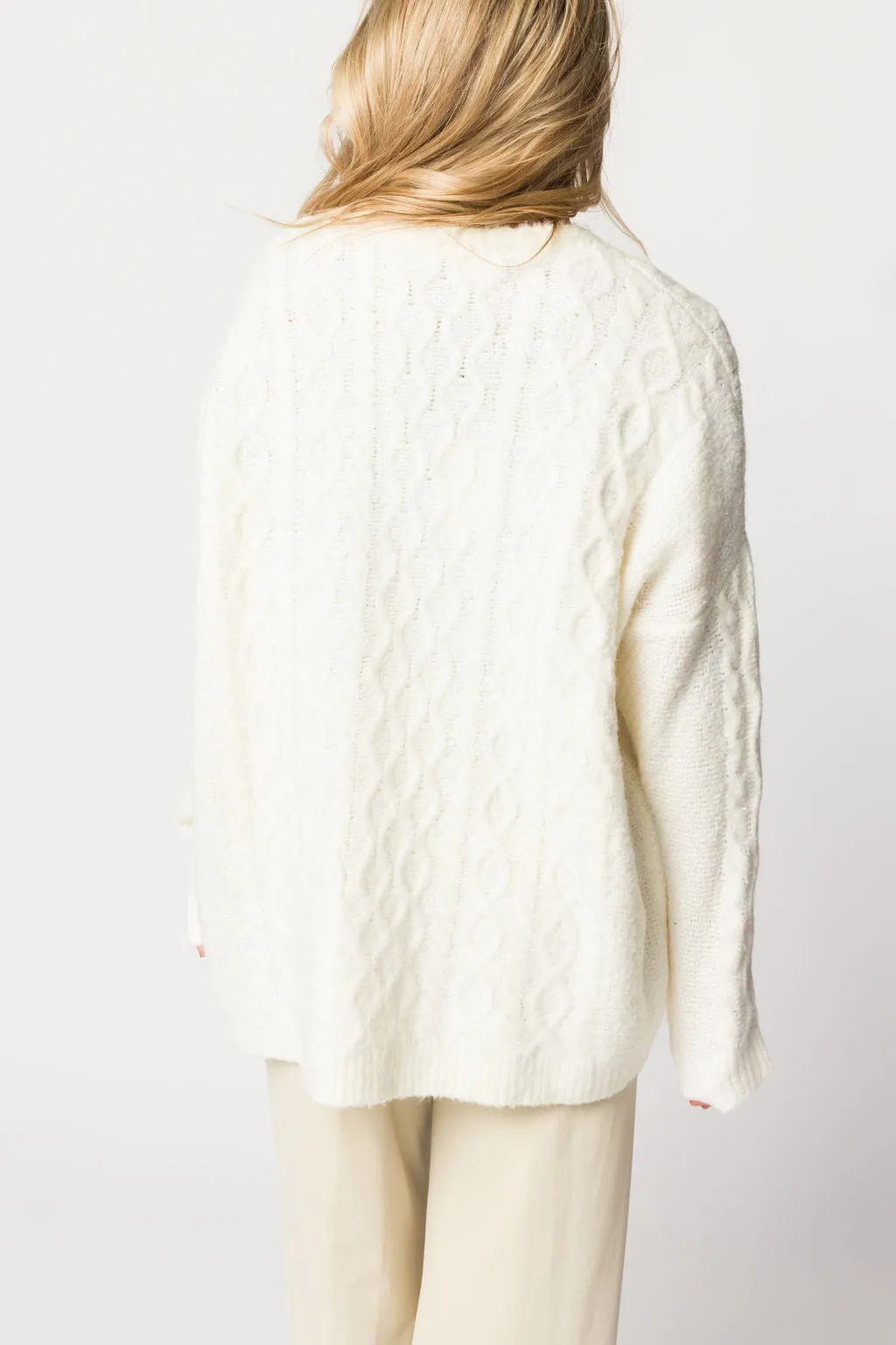 Tara Contrast Stripe Cable Knit Sweater in Ivory