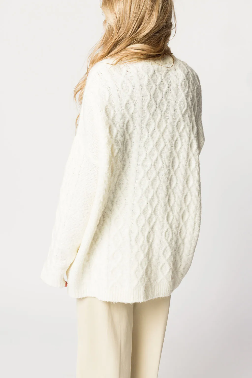 Tara Contrast Stripe Cable Knit Sweater in Ivory