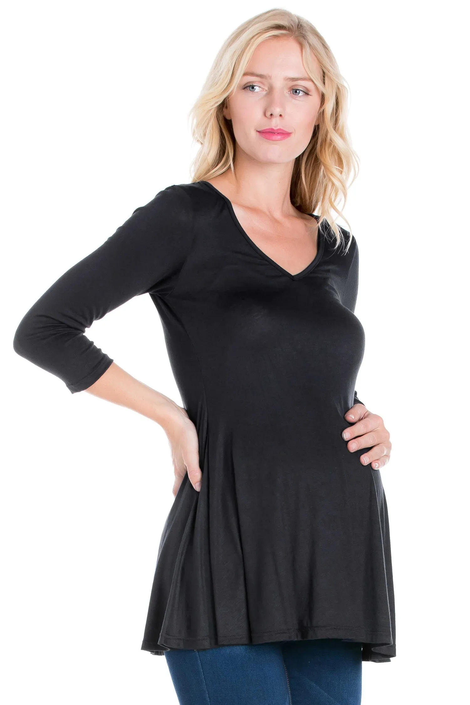 Three Quarter Sleeve V-Neck Maternity Tunic Top