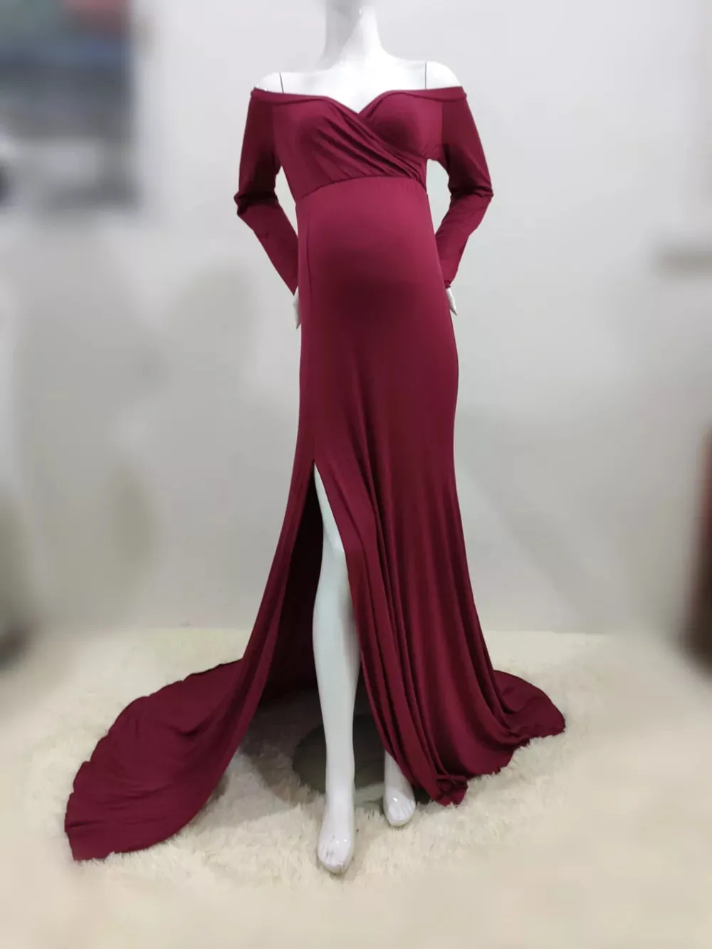 Trendy Maternity Maxi Shoulderless Dress