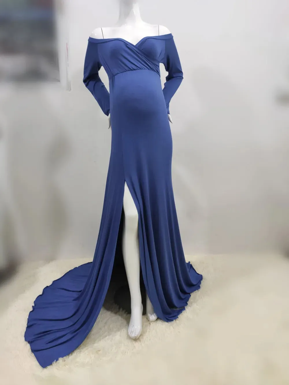 Trendy Maternity Maxi Shoulderless Dress