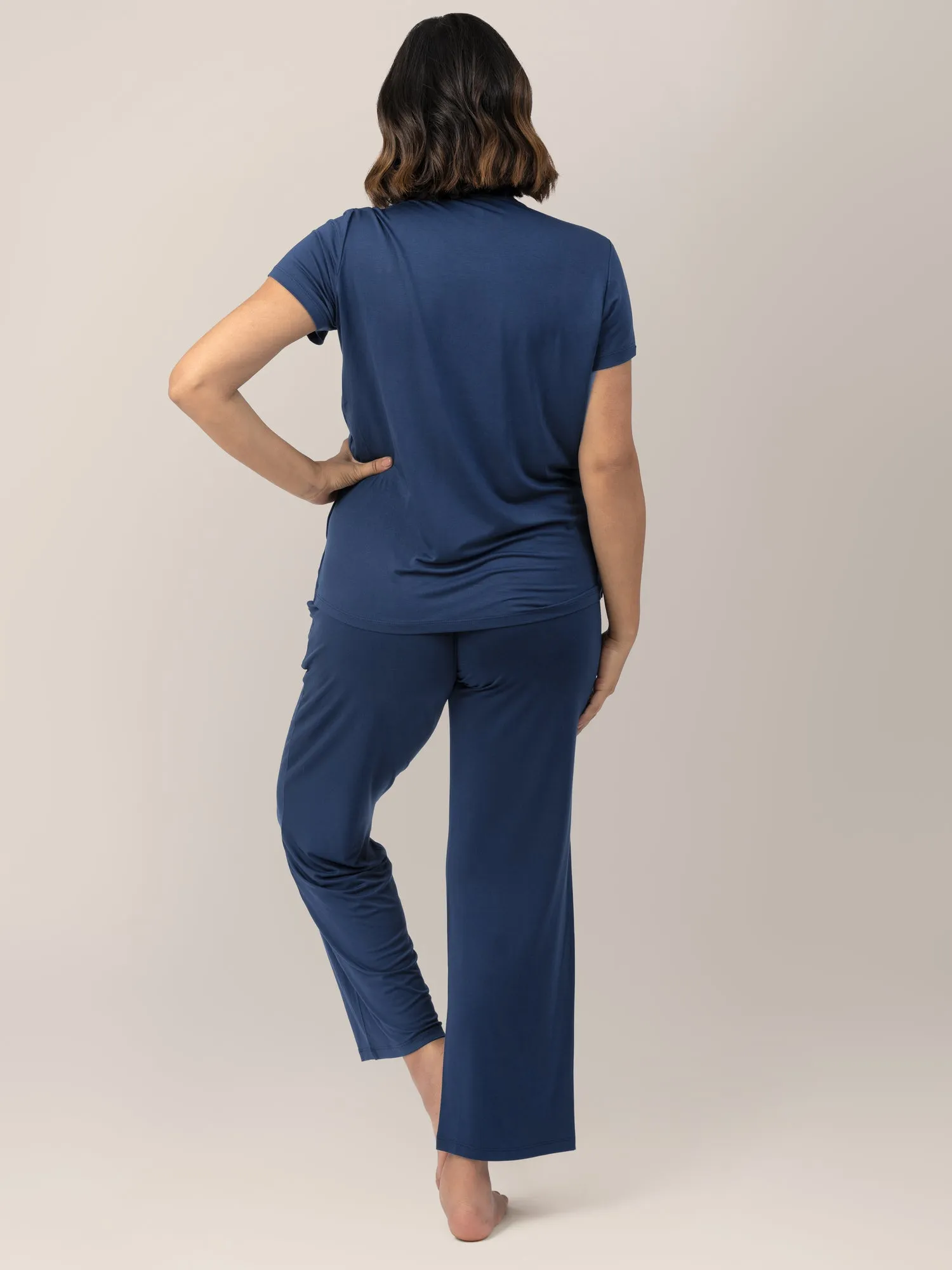 Tulip Hem Short Sleeve Maternity & Nursing Pajama Set | Navy