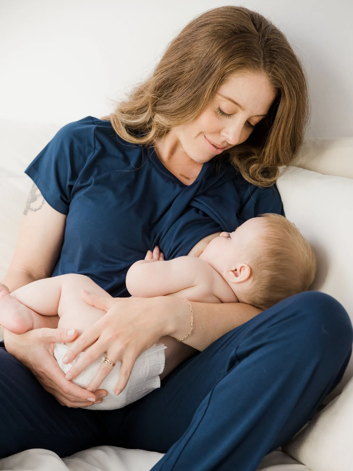 Tulip Hem Short Sleeve Maternity & Nursing Pajama Set | Navy