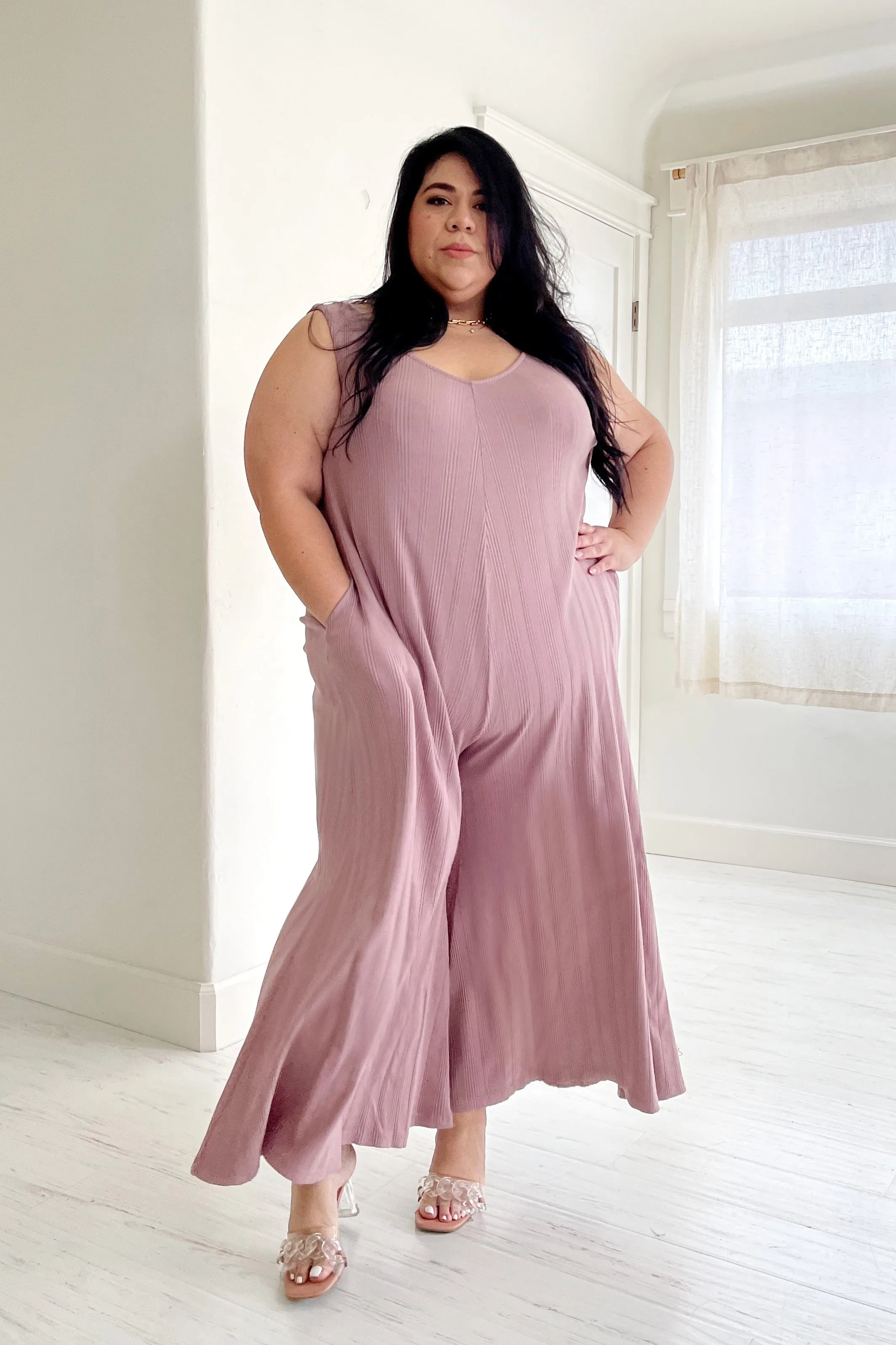 Willow Wide Rib Jumpsuit - Plush Mauve