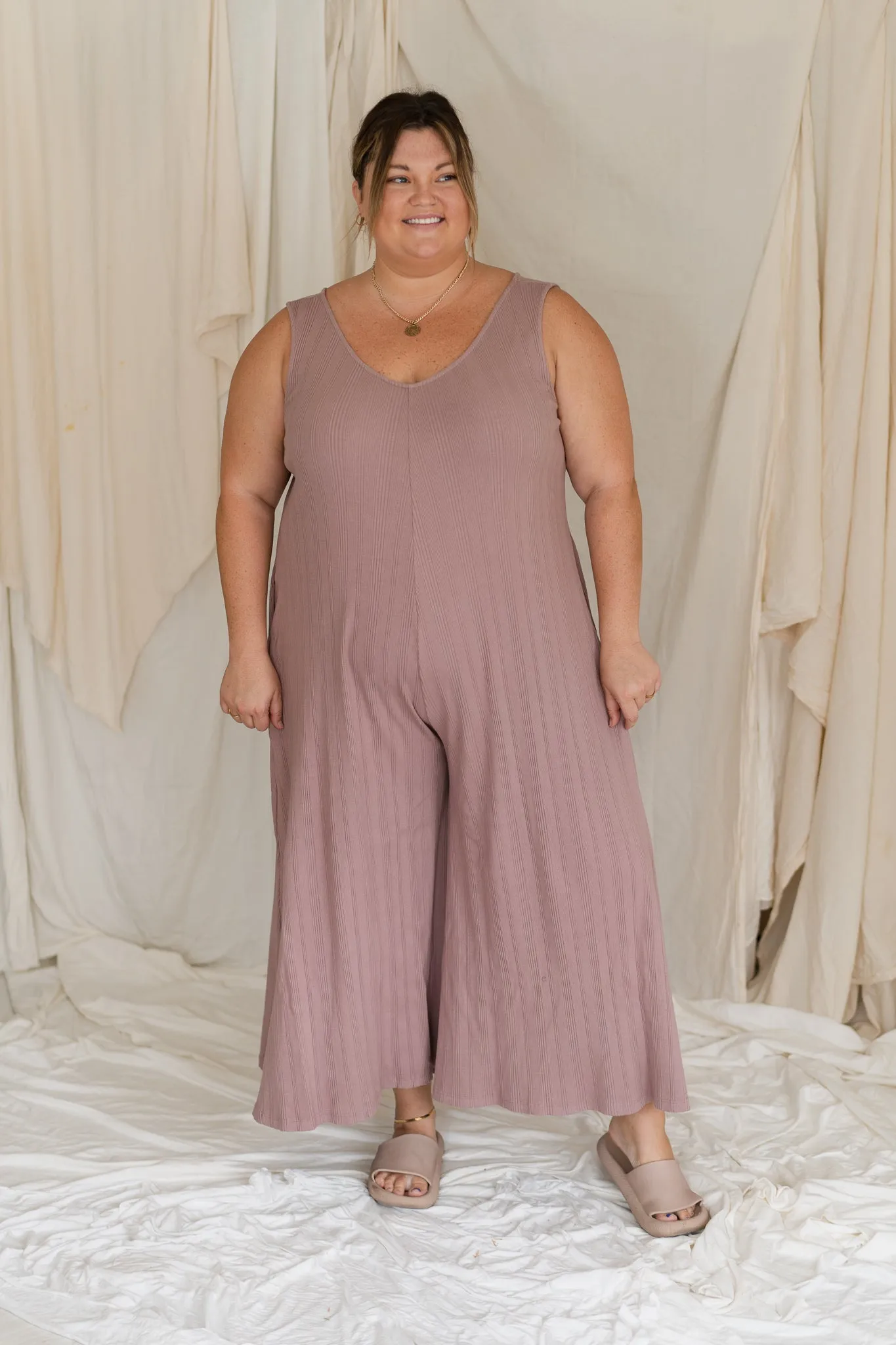 Willow Wide Rib Jumpsuit - Plush Mauve