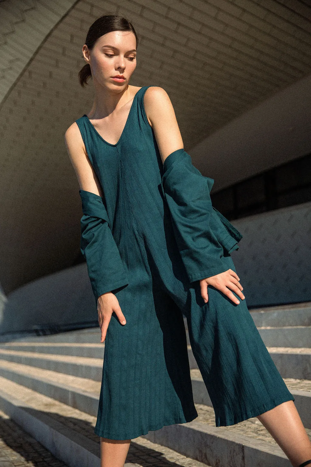 Willow Wide Rib Jumpsuit - Rich Teal