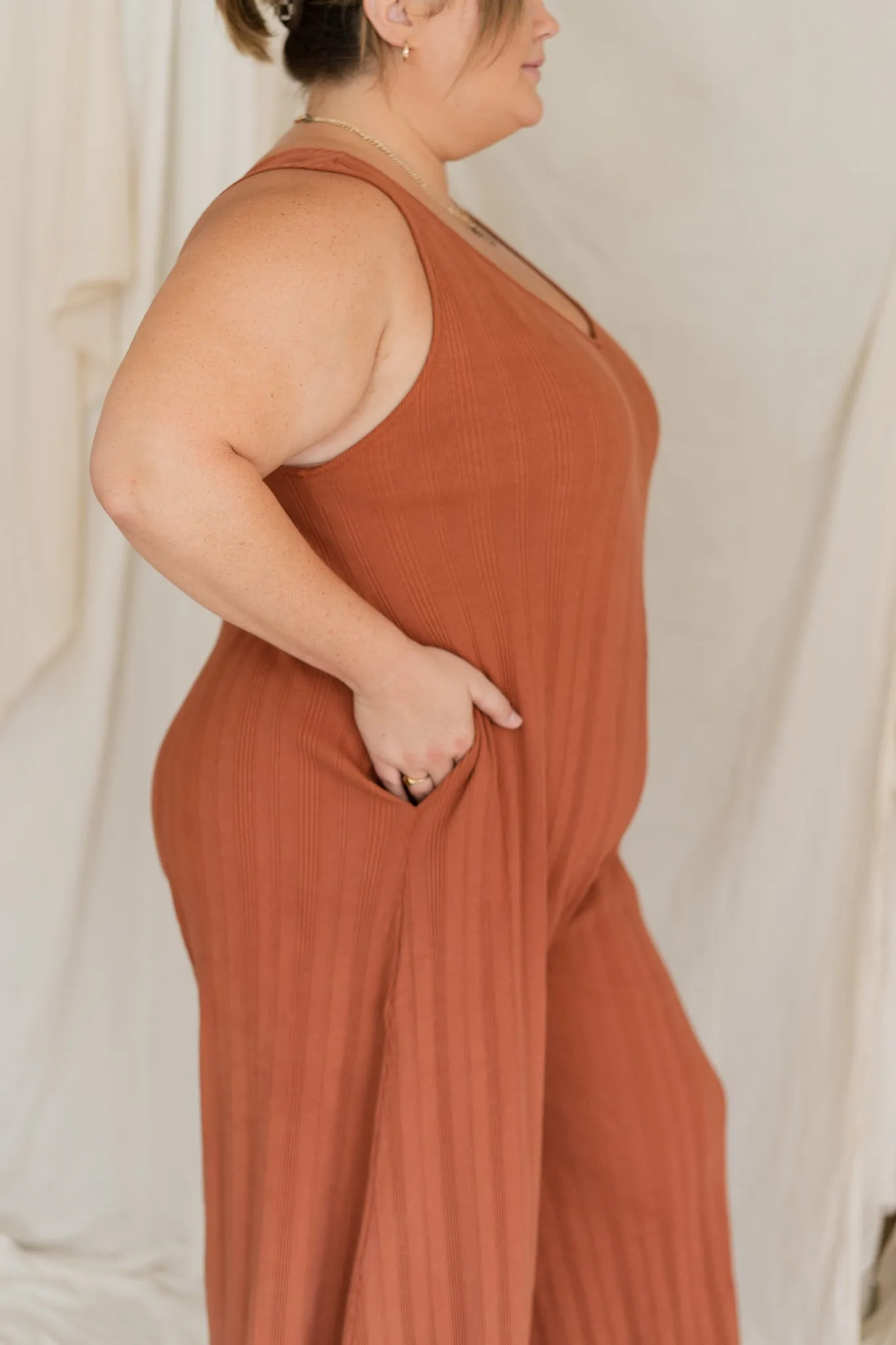 Willow Wide Rib Jumpsuit - Rust