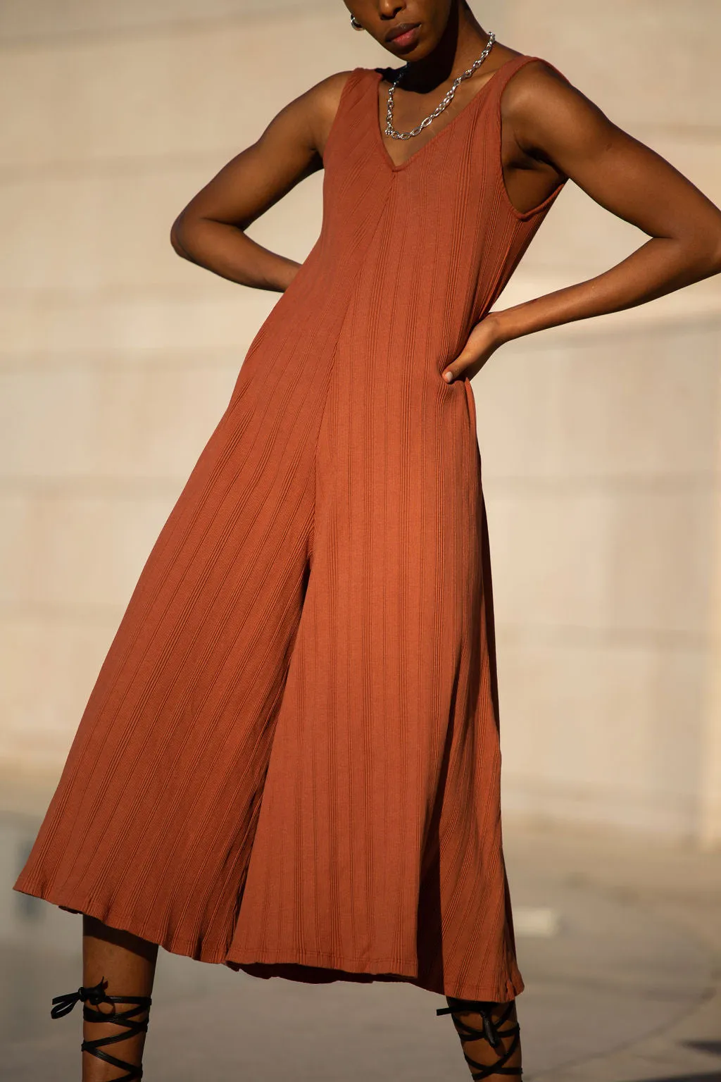 Willow Wide Rib Jumpsuit - Rust