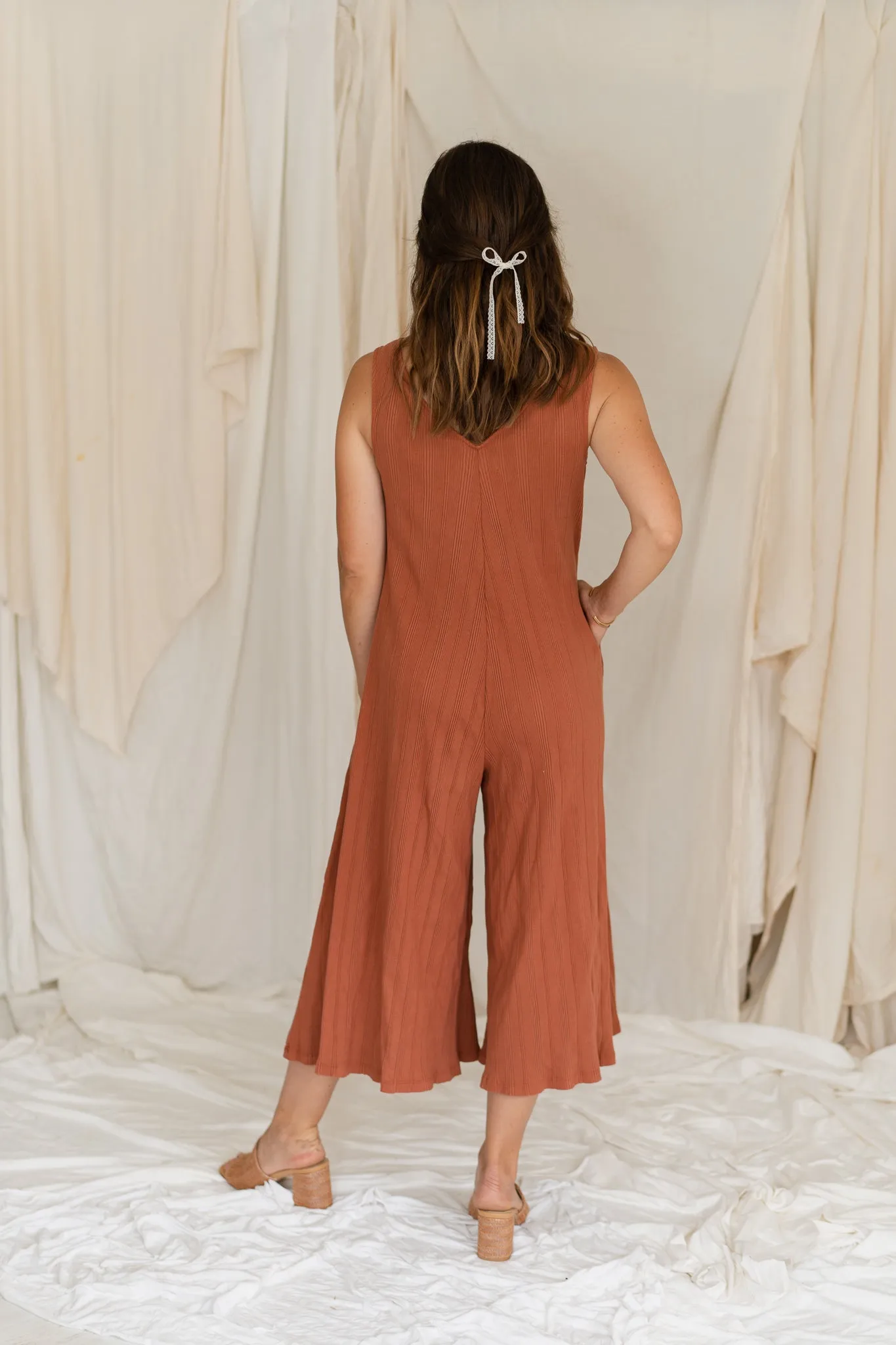 Willow Wide Rib Jumpsuit - Rust