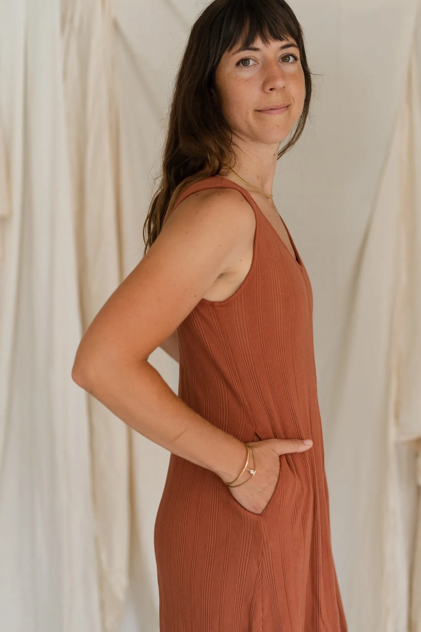 Willow Wide Rib Jumpsuit - Rust